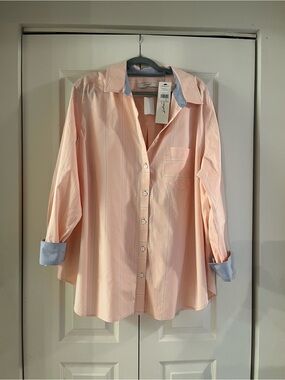 Foxcroft No-Iron Pink Button-Up Shirt with Contrasting Cuffs